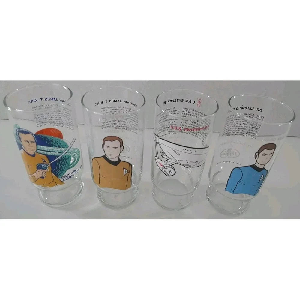 Vintage 1970s Star Trek Dr Pepper Glasses Set of 4 Kirk McCoy Enterprise Spock